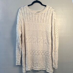 Vintage LL Bean Open Cable Knit Long Cotton Knit Sweater Cream Size Large